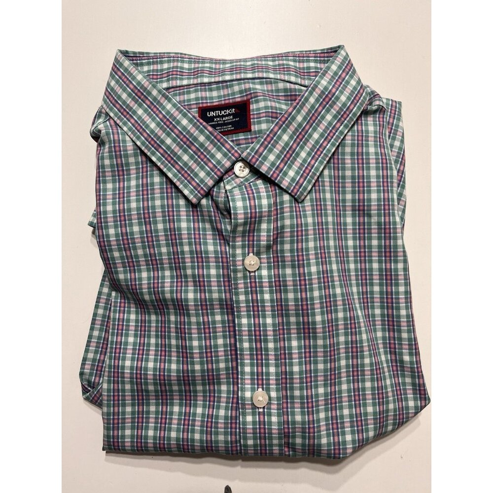 Untuck It Men’s XXL Plaid Long Sleeve Xxl Wrinkle Free Green Pink